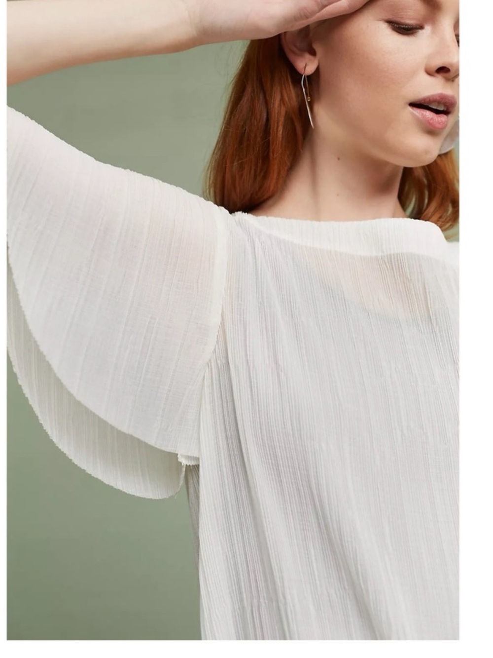 Anthropologie Akemi + Kin Sheer Pleated White Long Side Slit Tunic - XS - Picture 4 of 8